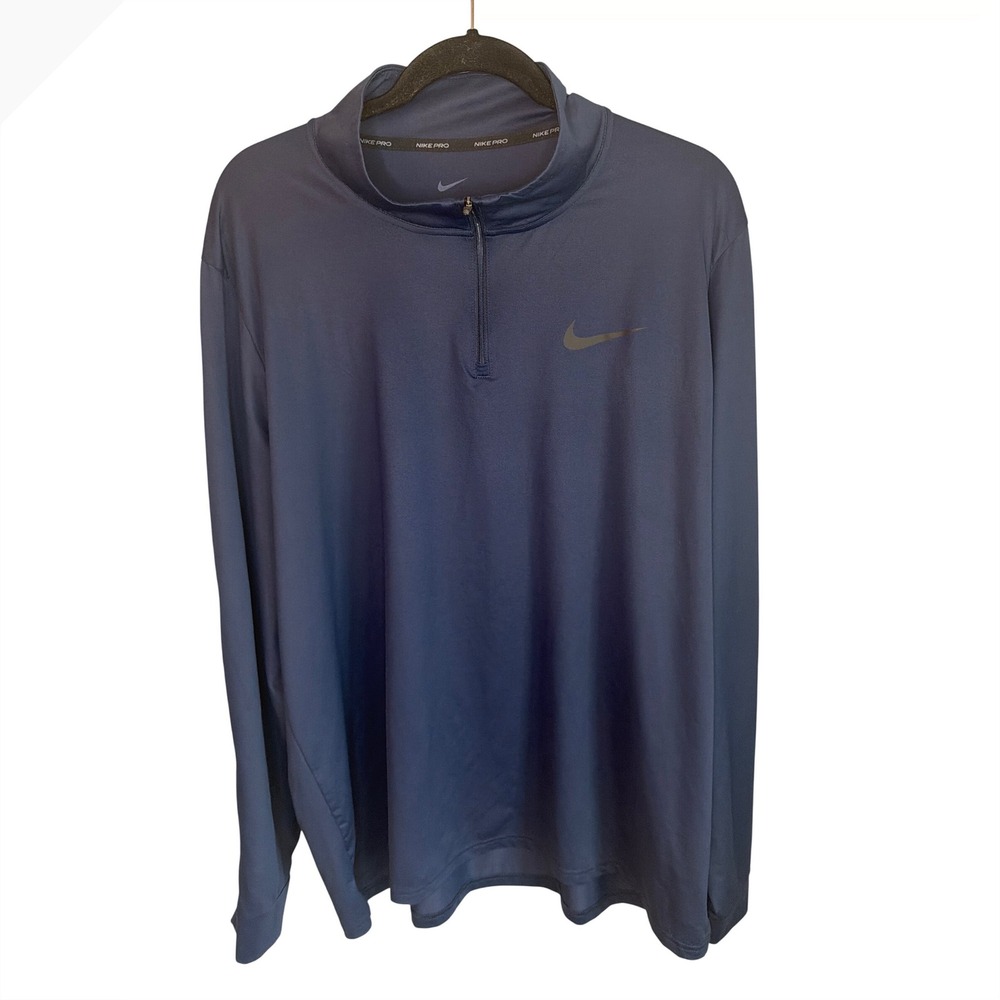 Nike Pro Dri Fit Men's‎ XL Navy Blue Quarter Zip Long Sleeve Lightweight Shirt